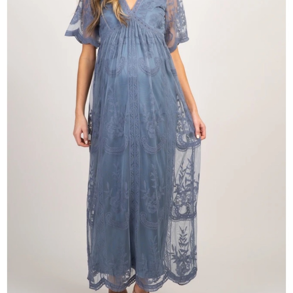Pinkblush Lace Mesh Overlay Maternity Maxi Dress
